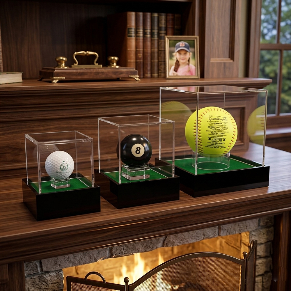 Clear Acrylic Golf Ball Memorabilia Display Cube with Velvet Base