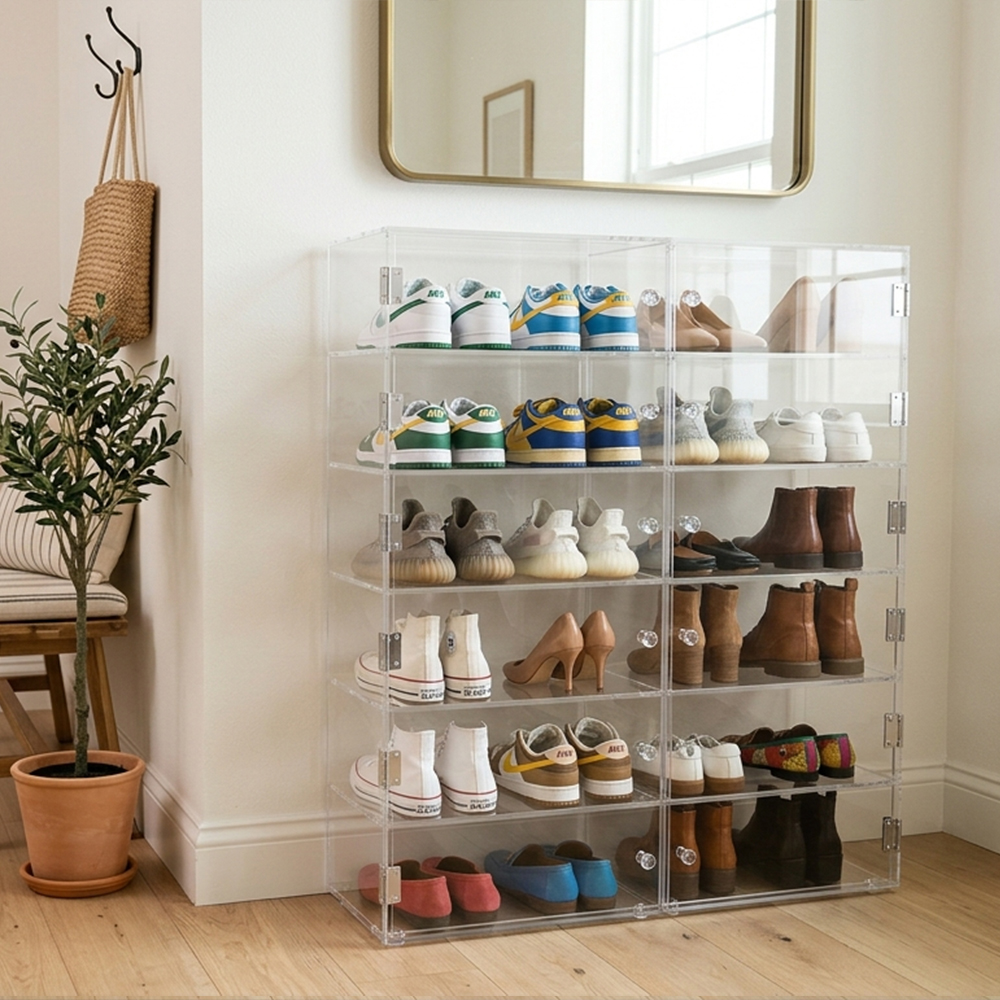 5-Tier Double Compartment Clear Acrylic Floor Standing Shoe Cabinet