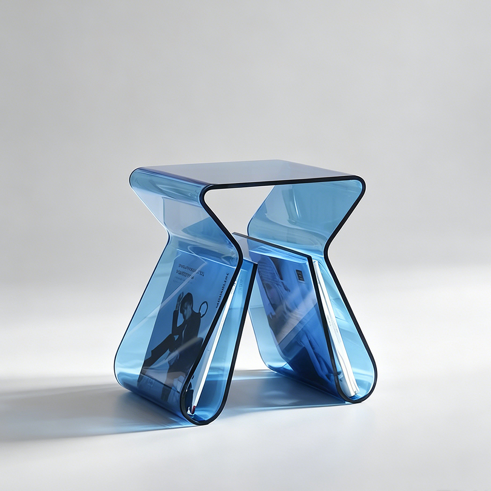 Bowtie Hollow Blue Transparent Acrylic Magazine Side Table