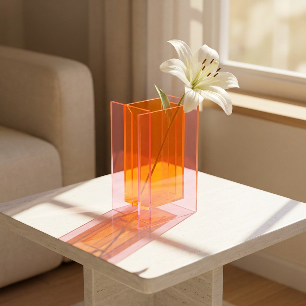 Gradient Orange-Pink Acrylic Square Flower Vase