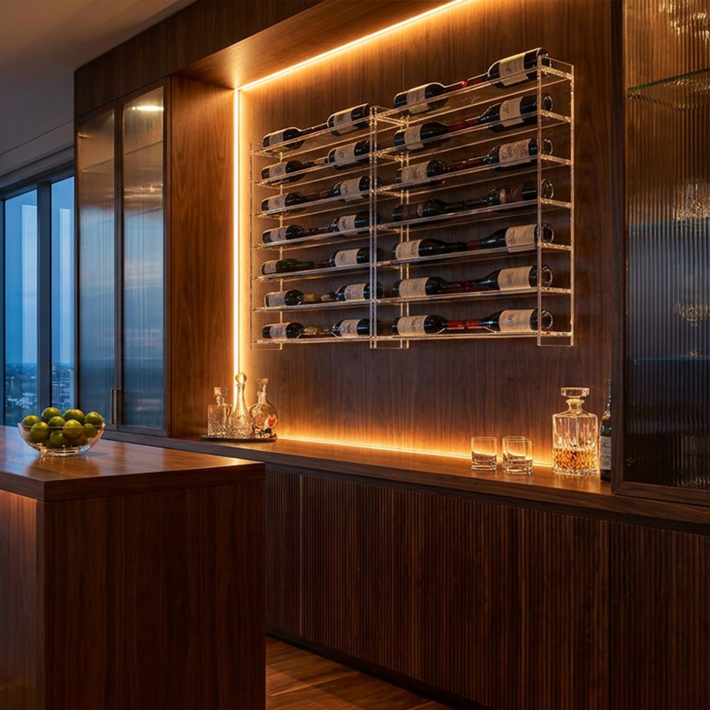 Recessed Clear Acrylic Wine Bottle Wall Rack