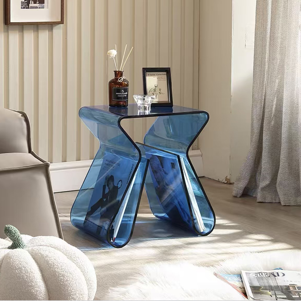 Bowtie Hollow Blue Transparent Acrylic Magazine Side Table