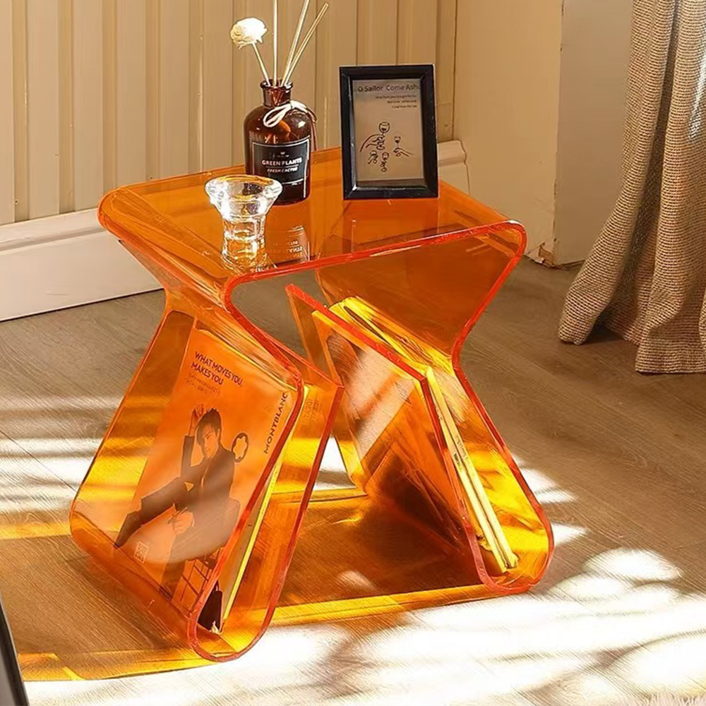 Bowtie Hollow Blue Transparent Acrylic Magazine Side Table