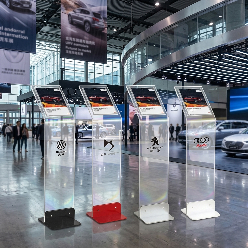Clear Acrylic Car Showroom Floor Info Stand