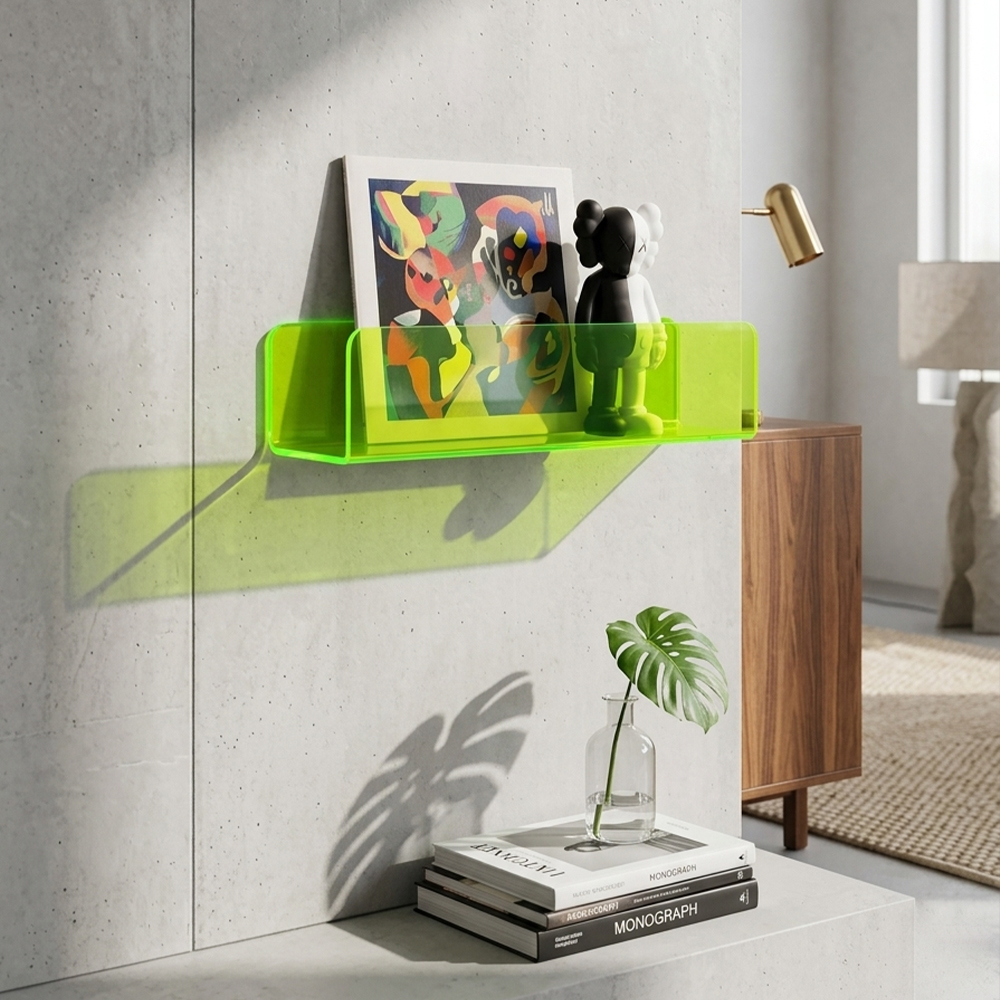 Fluorescent Green U-Shaped Acrylic Wall Shelf | Wholesale Modern Decorative Storage Rack