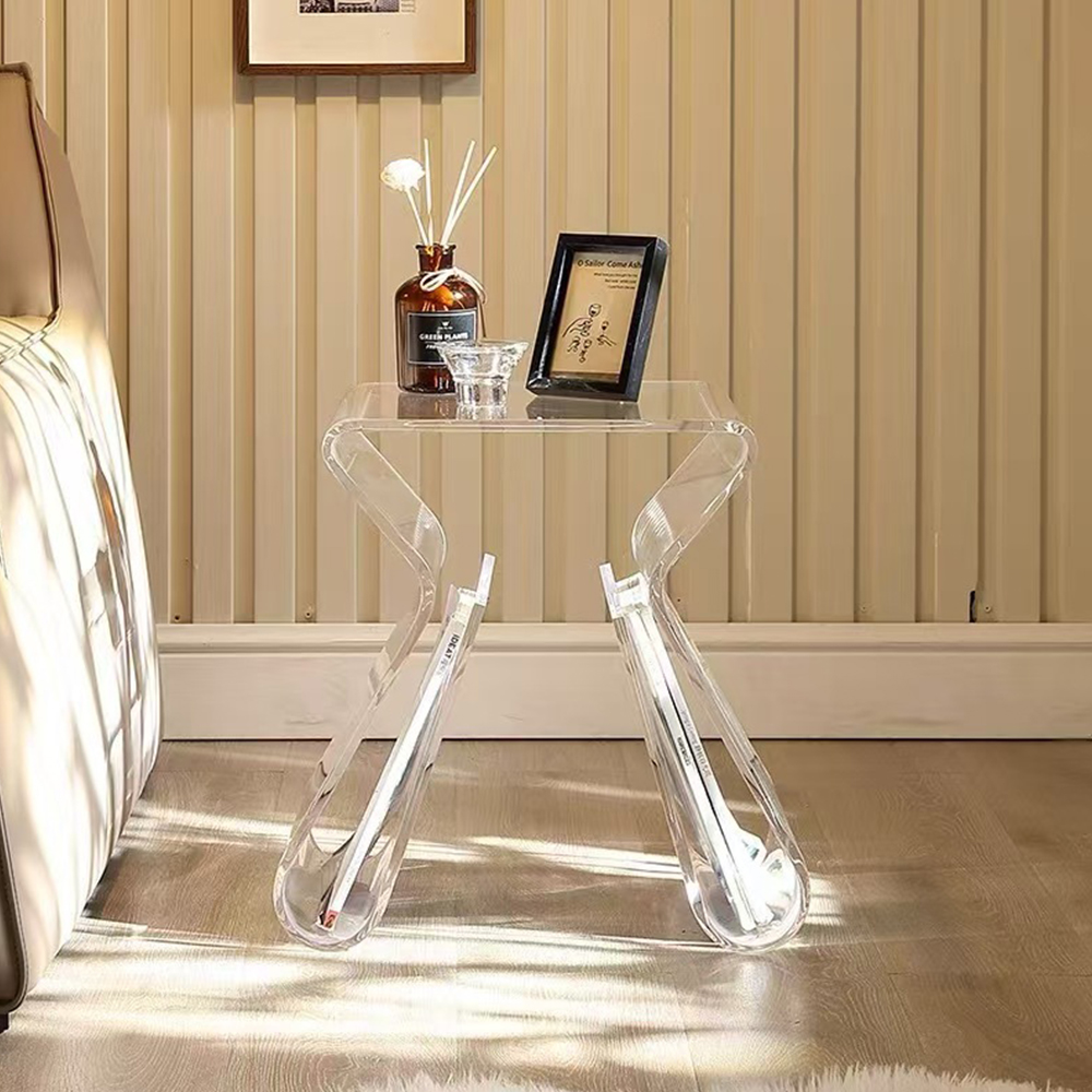 Bowtie Hollow Blue Transparent Acrylic Magazine Side Table