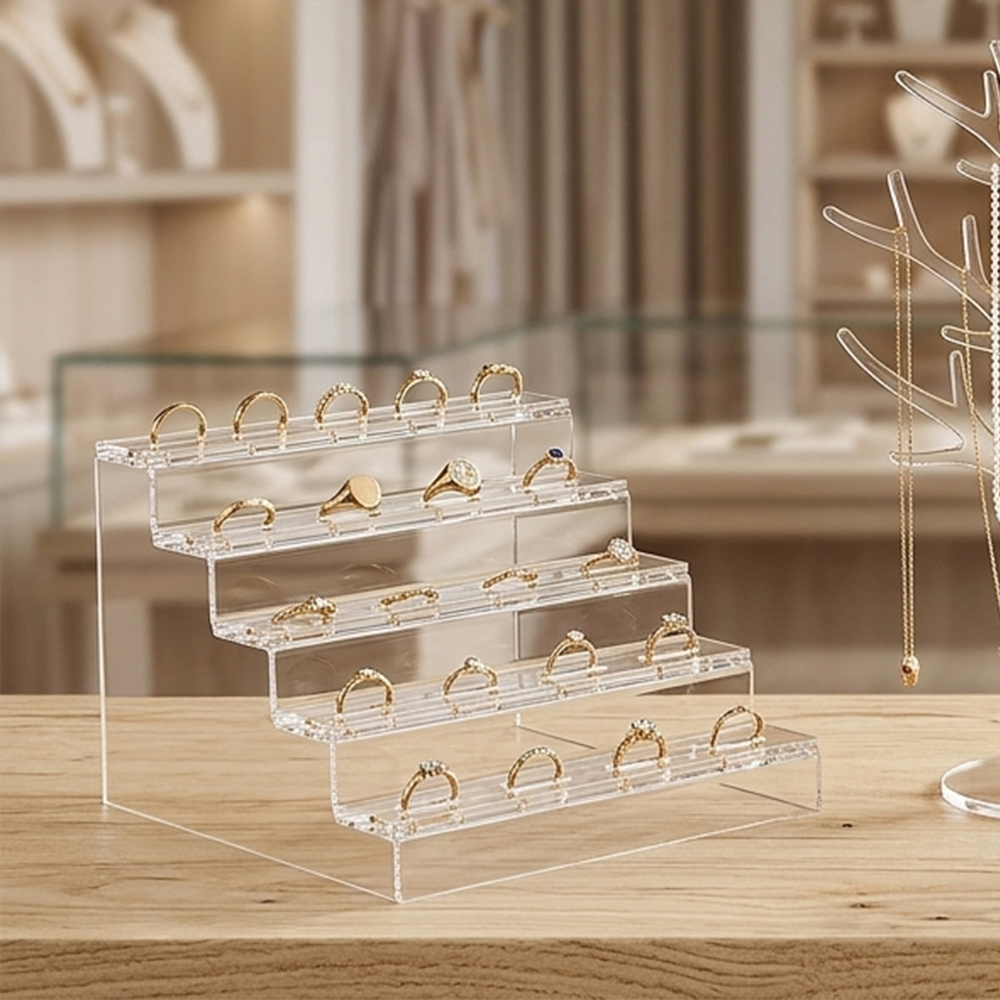 5-Tier Step Clear Acrylic Ring Display Stand