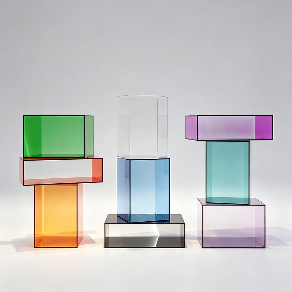 Multi-Color Tinted Hollow Acrylic Geometric Display Stand Set