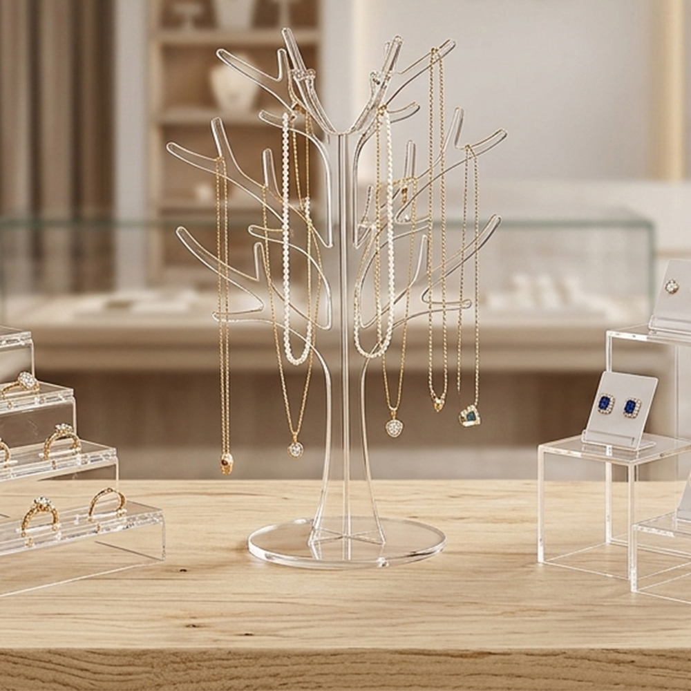 Tree-Shaped Clear Acrylic Necklace Display Stand | Wholesale Retail & Home Jewelry Holder