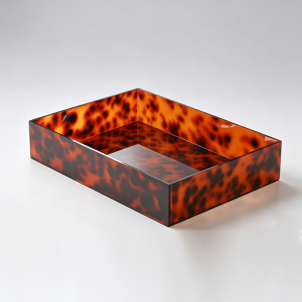 Vintage Tortoise Shell Tinted Acrylic Rectangular Storage Tray