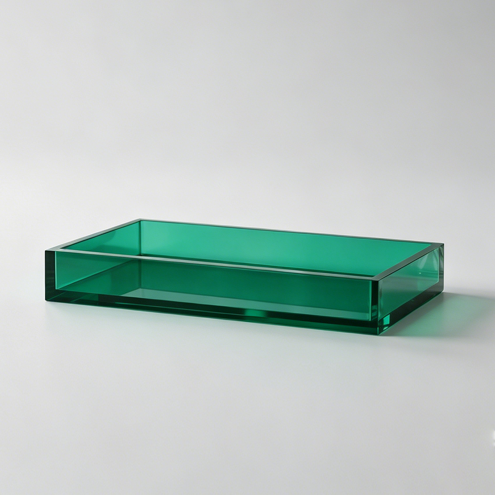 Solid Emerald Green Tinted Closed Rectangular Acrylic Storage Tray