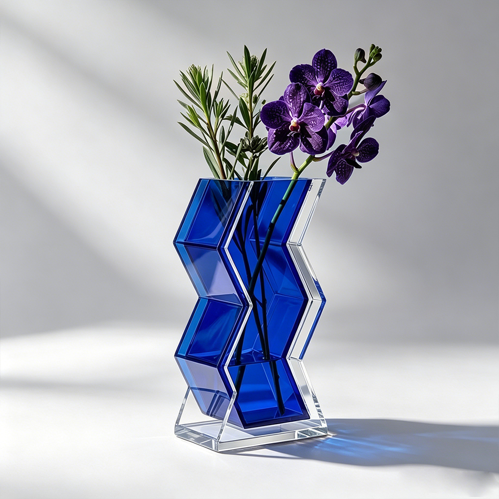 Zigzag Blue Acrylic Flower Vase