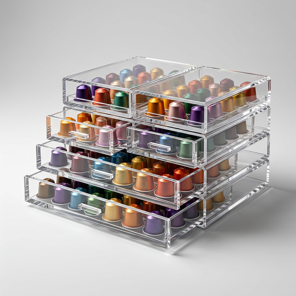 Clear Acrylic Coffee Capsule Organizer with Lid