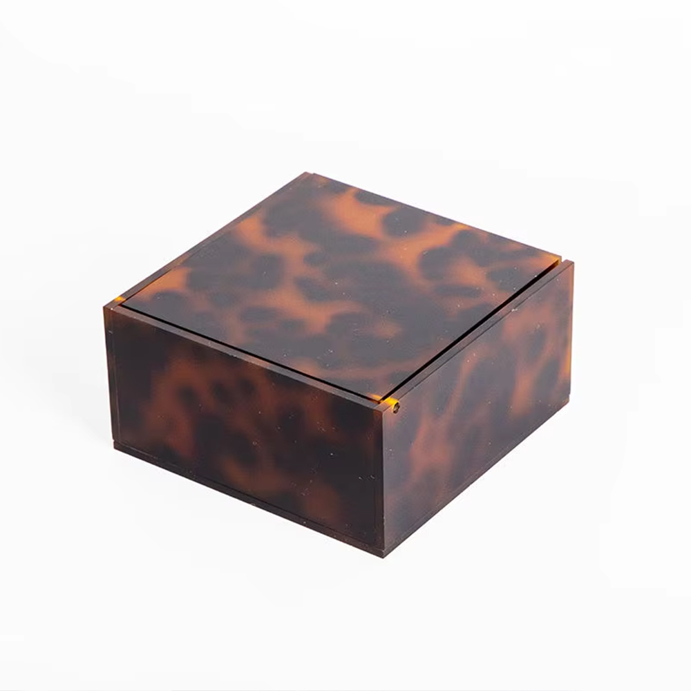Tortoiseshell Pattern Acrylic Flip Top Square Storage Box