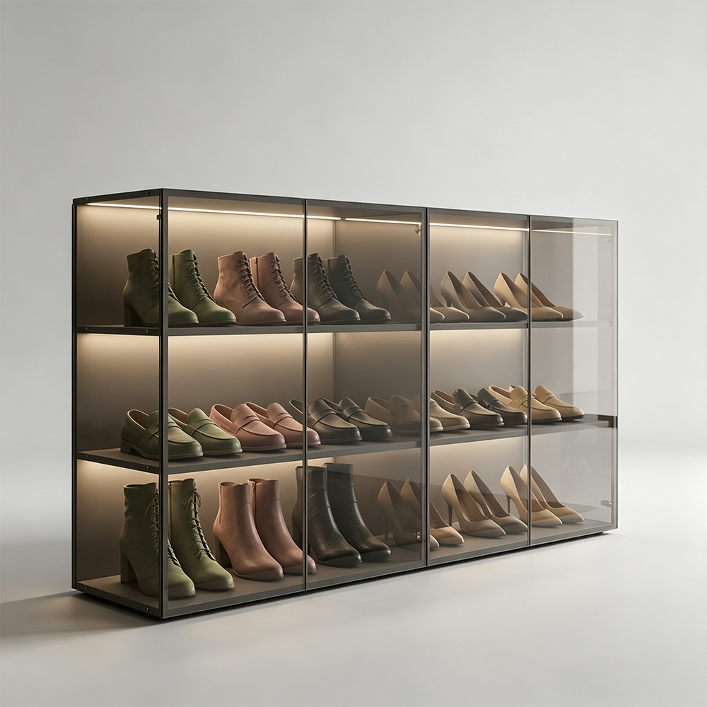 LED Lighted Multi-Layer Enclosed Acrylic Shoe Display Cabinet