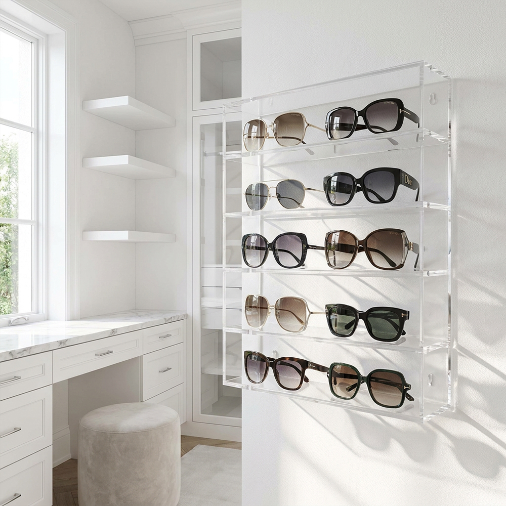 Clear Acrylic Multi-Tier Sunglasses Wall Organizer