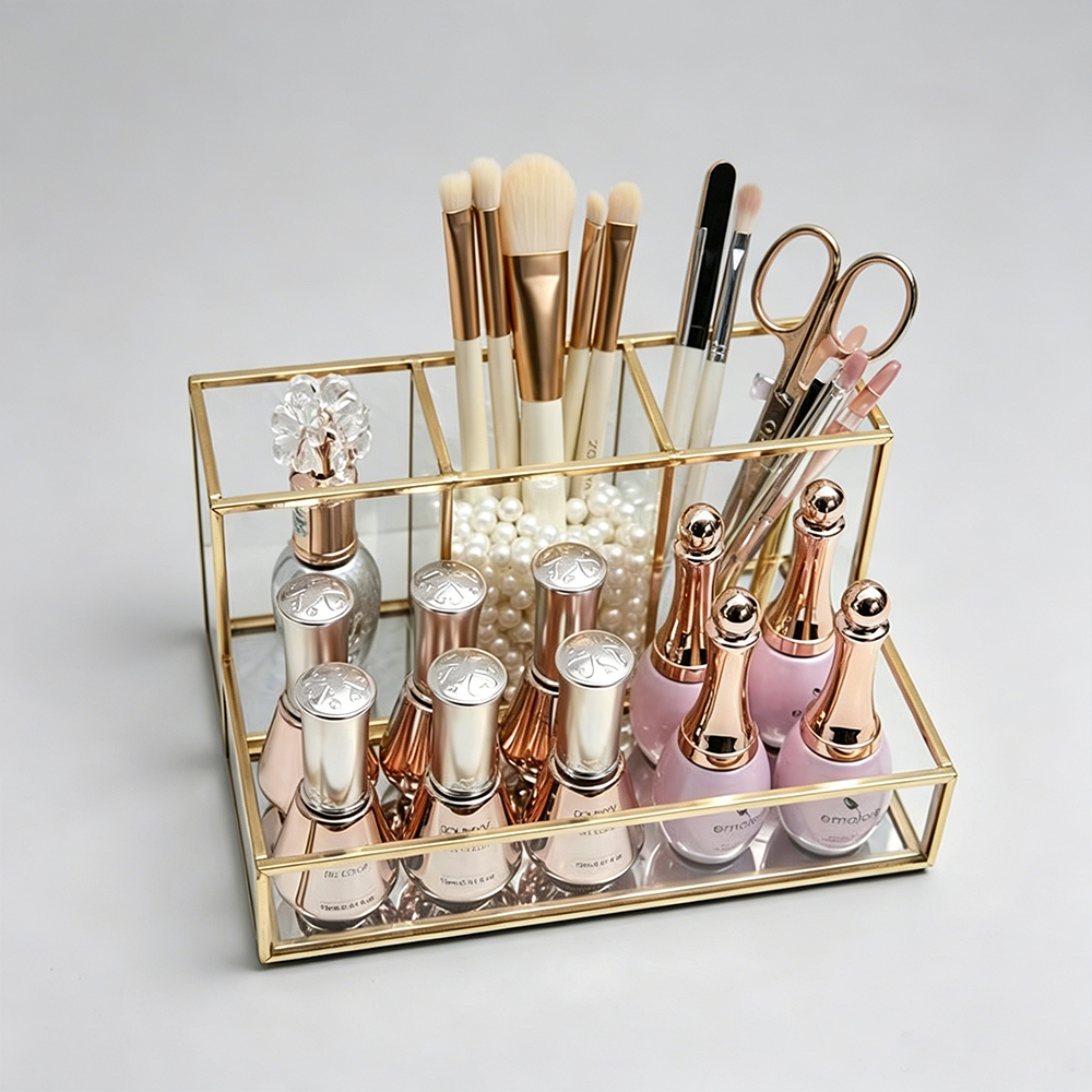 Gold Rim Glass & Acrylic Makeup Brush Organizer