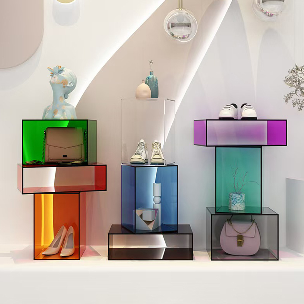 Multi-Color Tinted Hollow Acrylic Geometric Display Stand Set