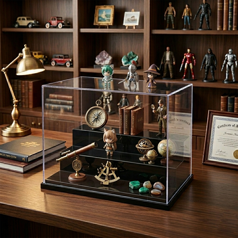 Clear Acrylic Step Display Case with Black Base