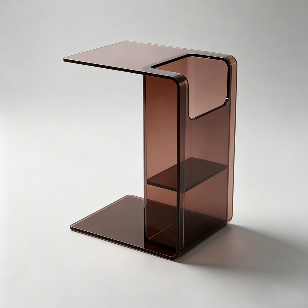 Smoke Brown One-Piece Bent C-Shaped Acrylic Storage Side Table