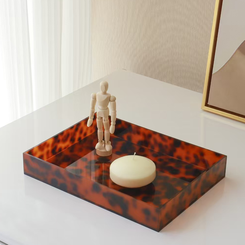 Vintage Tortoise Shell Tinted Acrylic Rectangular Storage Tray