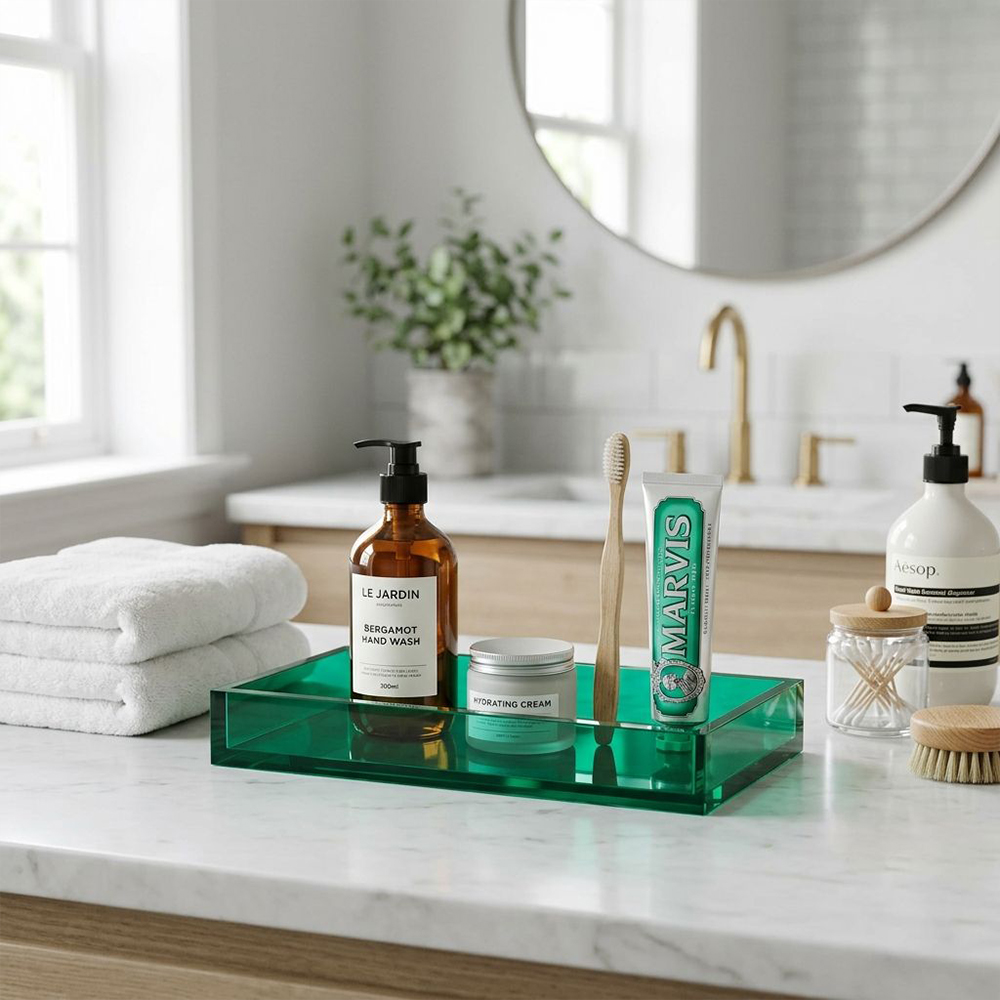 Solid Emerald Green Tinted Closed Rectangular Acrylic Storage Tray