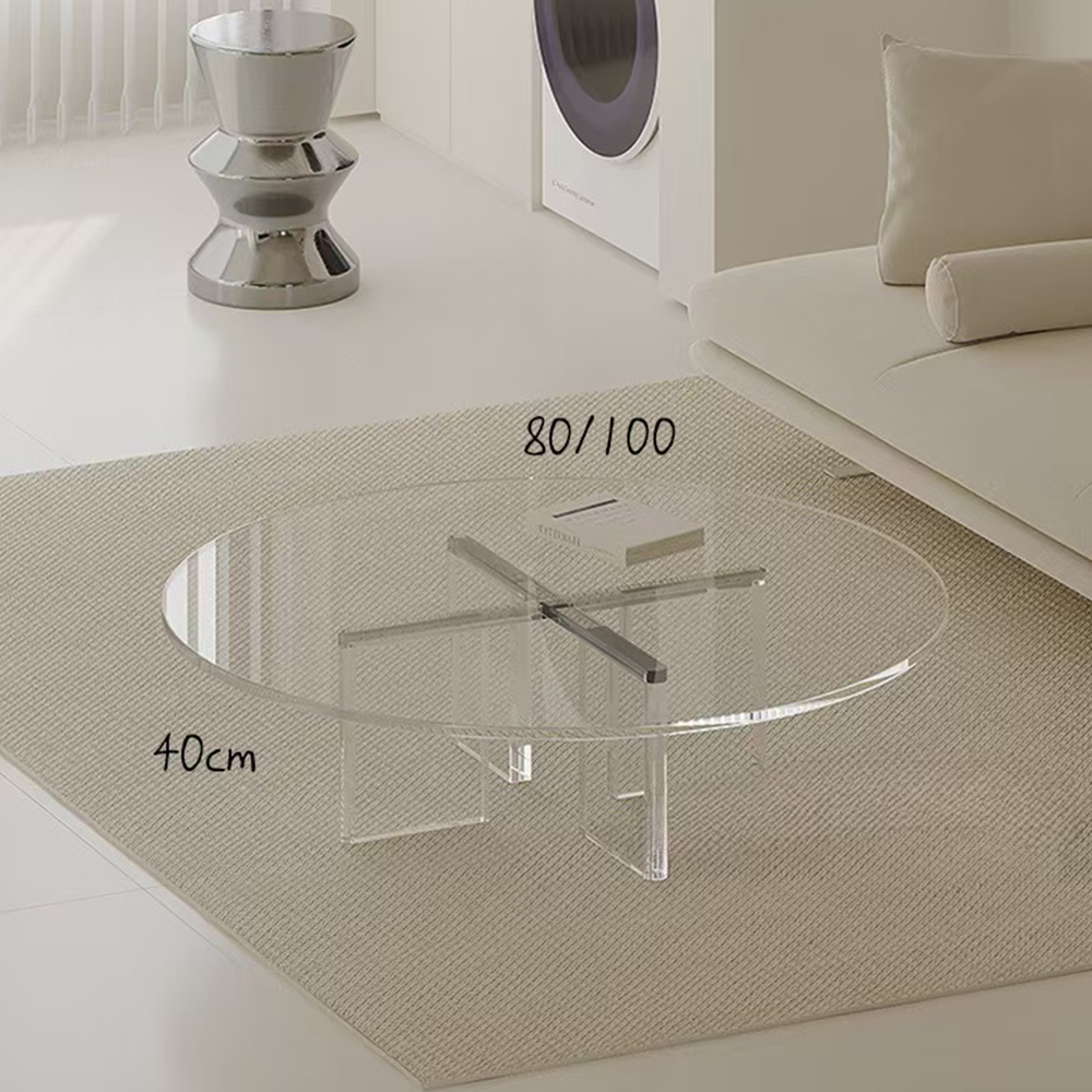 Amber Tinted Round Acrylic Coffee Table With Cross X Legs