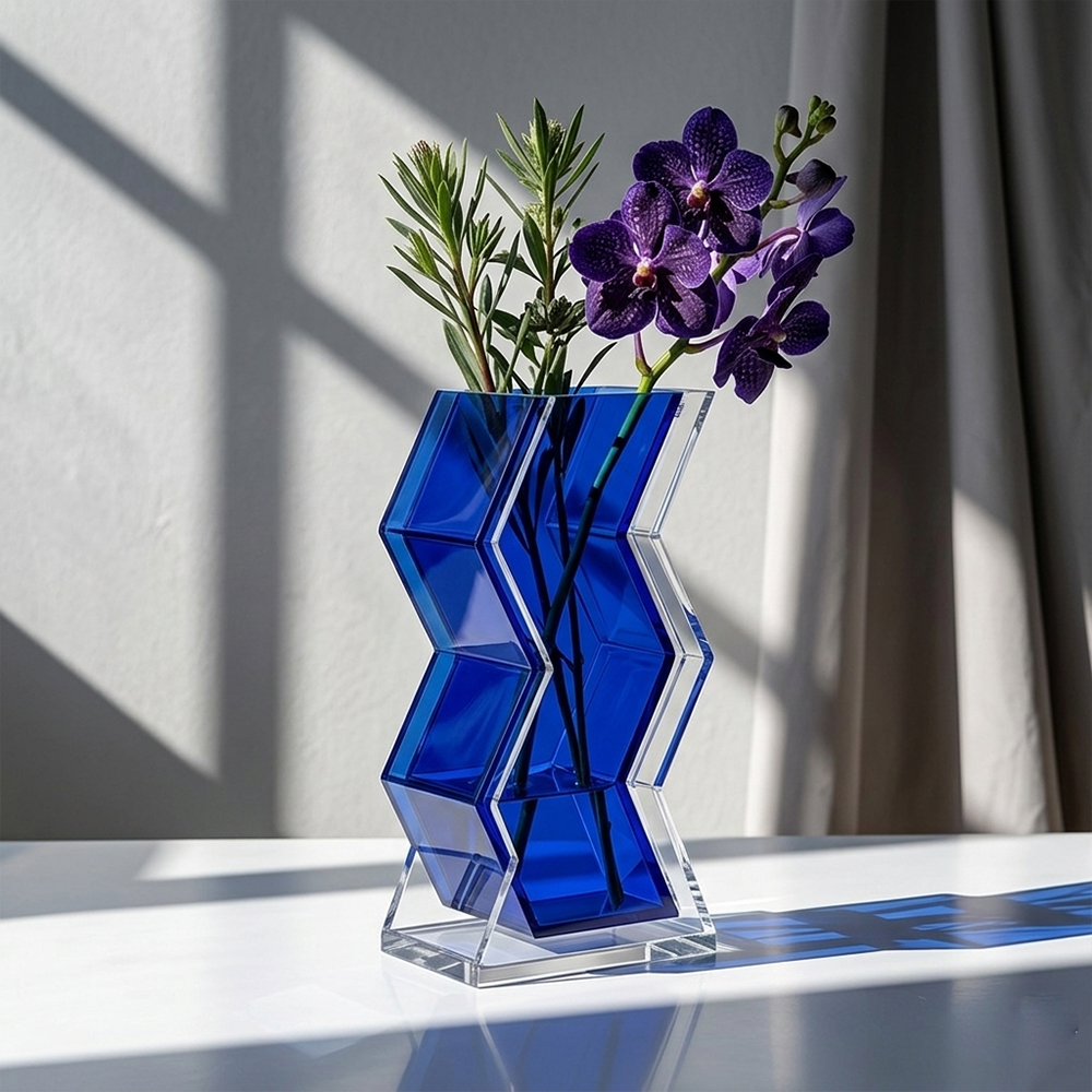 Zigzag Blue Acrylic Flower Vase