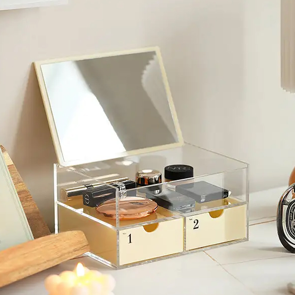 Clear Acrylic 2-Compartment Storage Box with Lid
