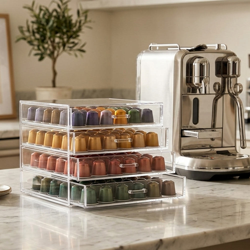 Multi-Tier Clear Acrylic Coffee Capsule Drawer Organizer