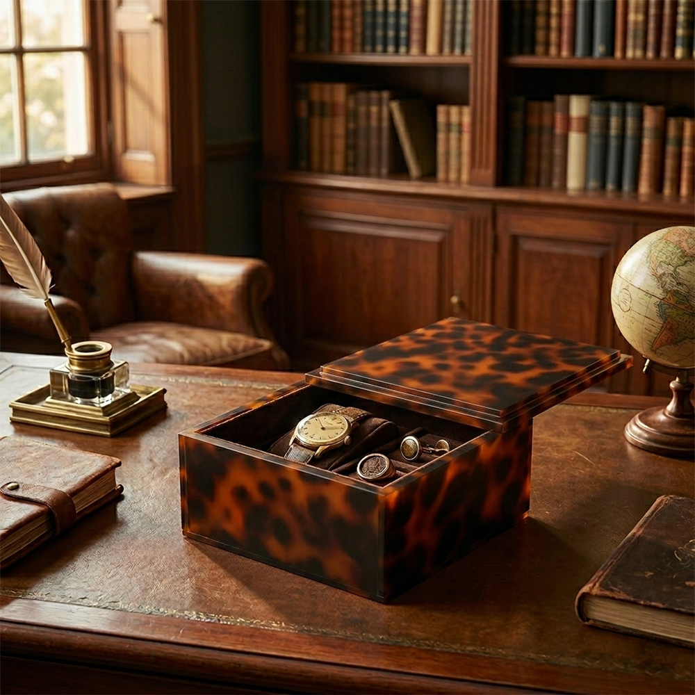 Tortoiseshell Pattern Acrylic Flip Top Square Storage Box