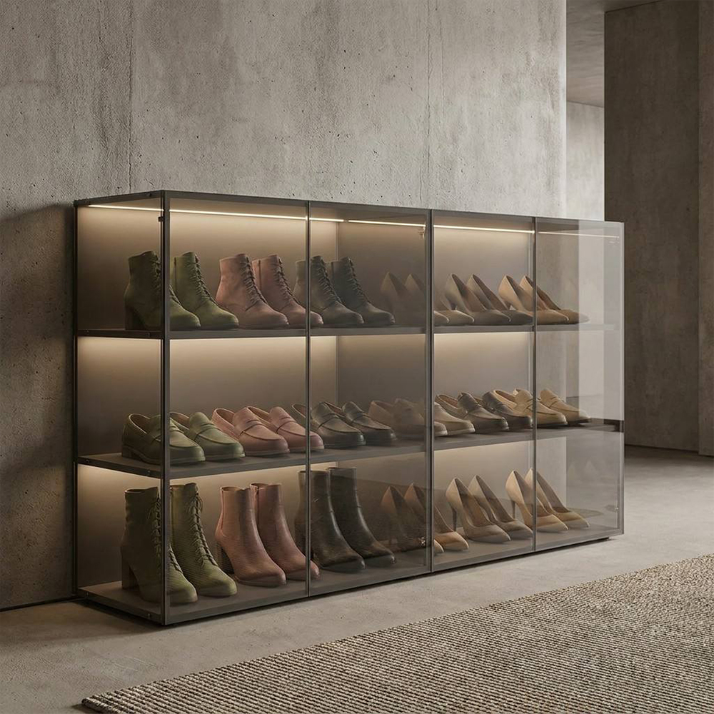 LED Lighted Multi-Layer Enclosed Acrylic Shoe Display Cabinet