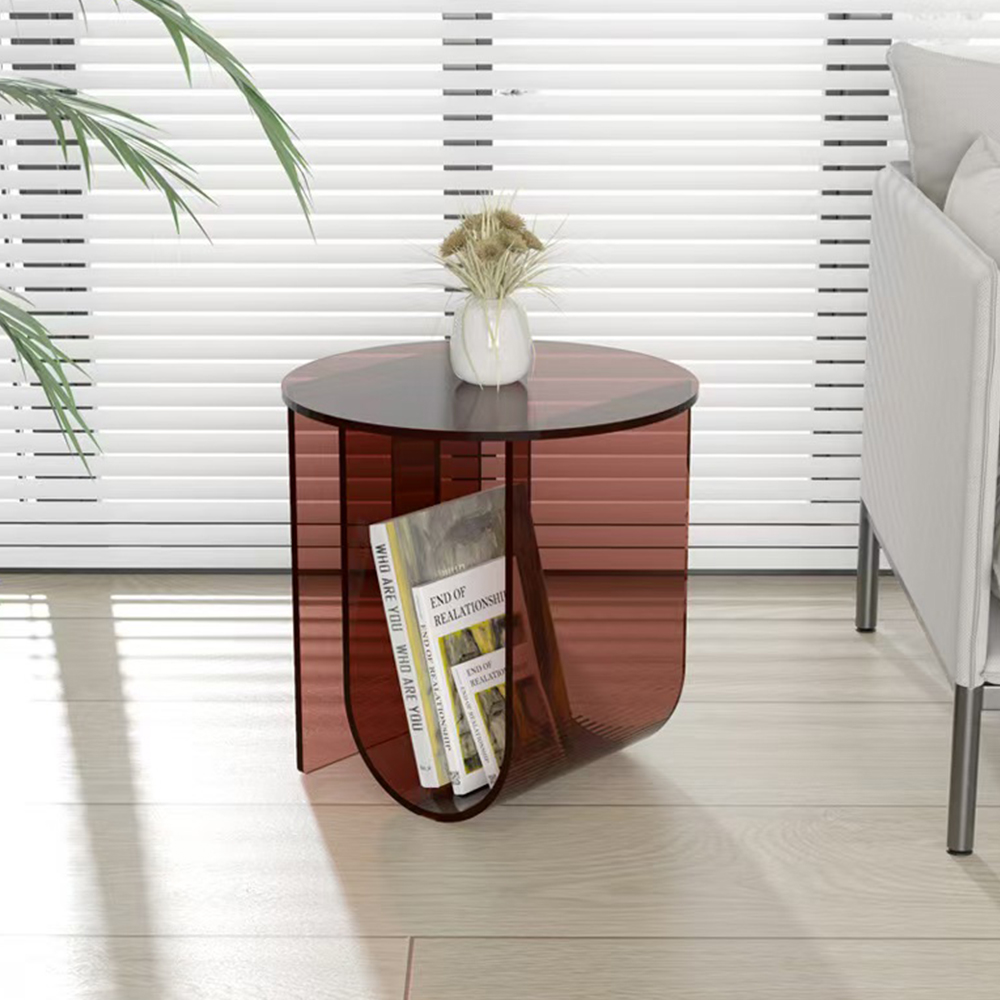 U-Hollow Integral Smoke Brown Round Acrylic Side Table