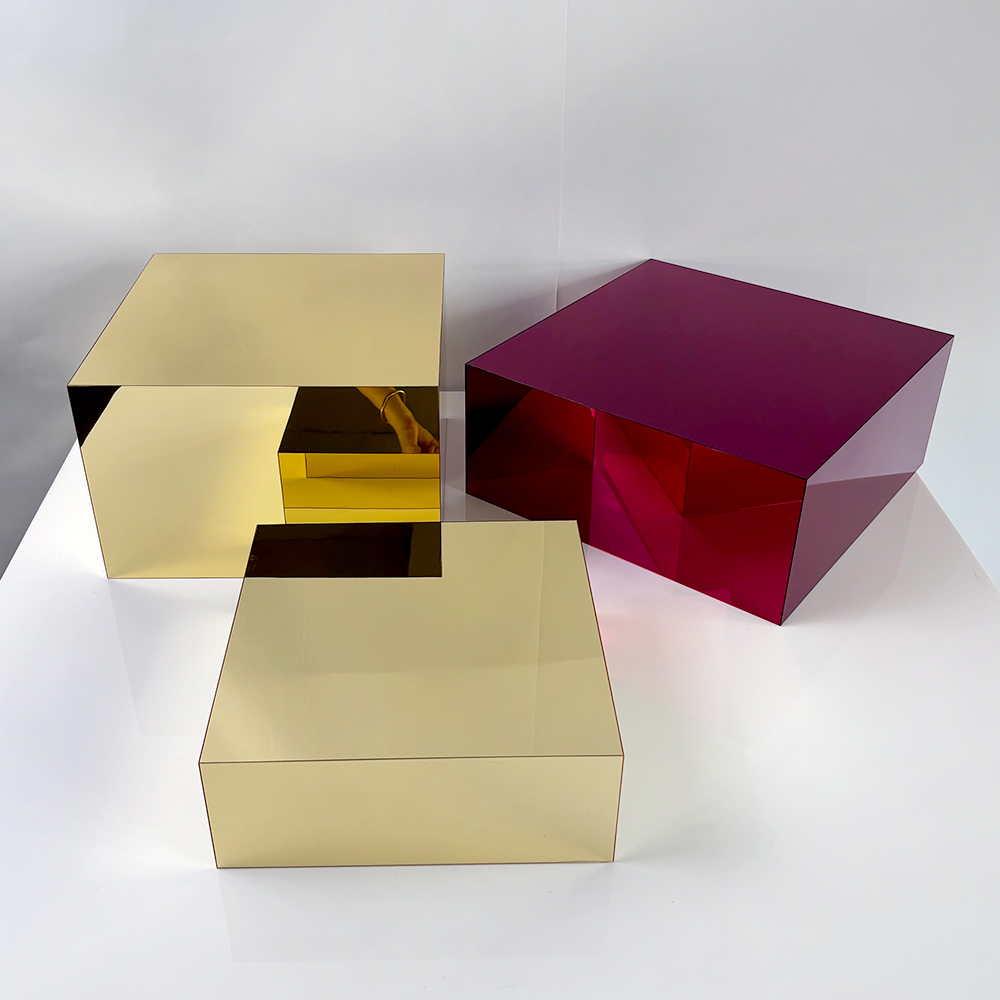 Gold & Magenta Mirror Hollow Acrylic Display Stand Set | Wholesale Boutique Window Product Riser Pedestal