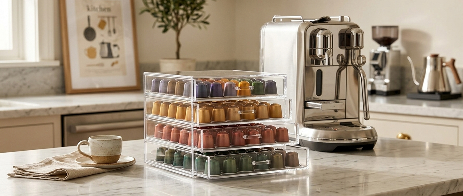 Multi-Tier Clear Acrylic Coffee Capsule Drawer Organizer