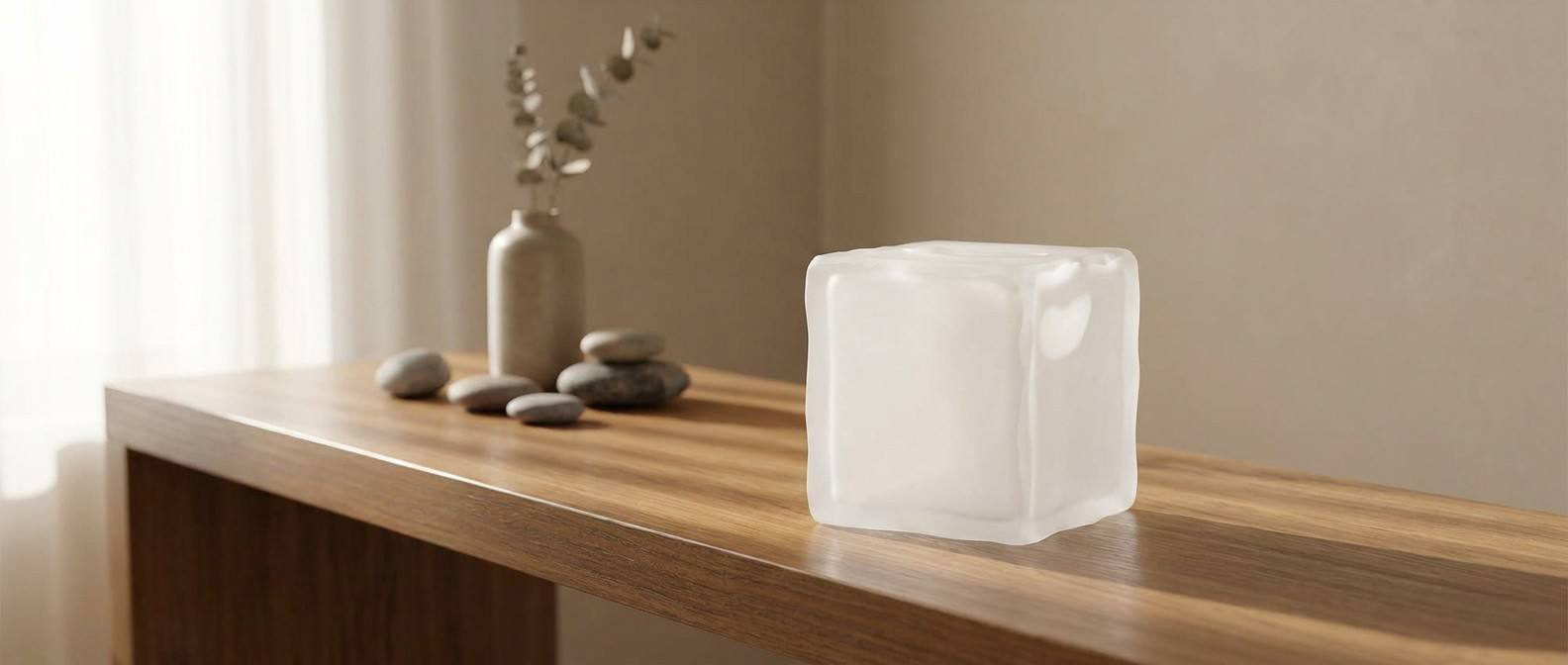Frosted matte white translucent acrylic creates soft diffused light effect, irregular wavy edge cube design brings gentle minimalist aesthetic. Suitable for spa salons, bathroom vanities, homestay bedside tables and meditation room decor. Custom frosted texture depth and box dimensions are supported for global wholesale buyers and OEM customization.