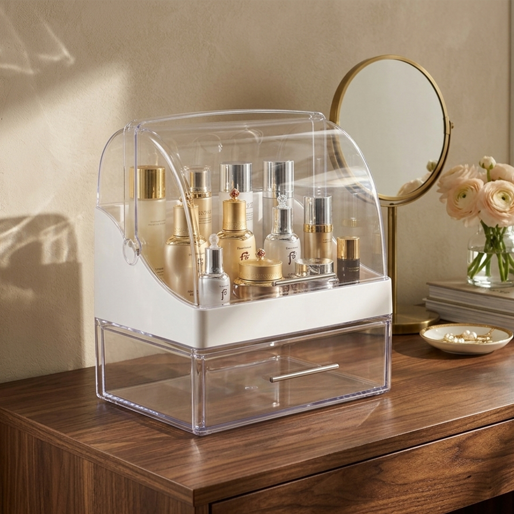 Dust-Proof Clear Acrylic Makeup Organizer with Lid | Wholesale Skincare & Cosmetic Storage Box