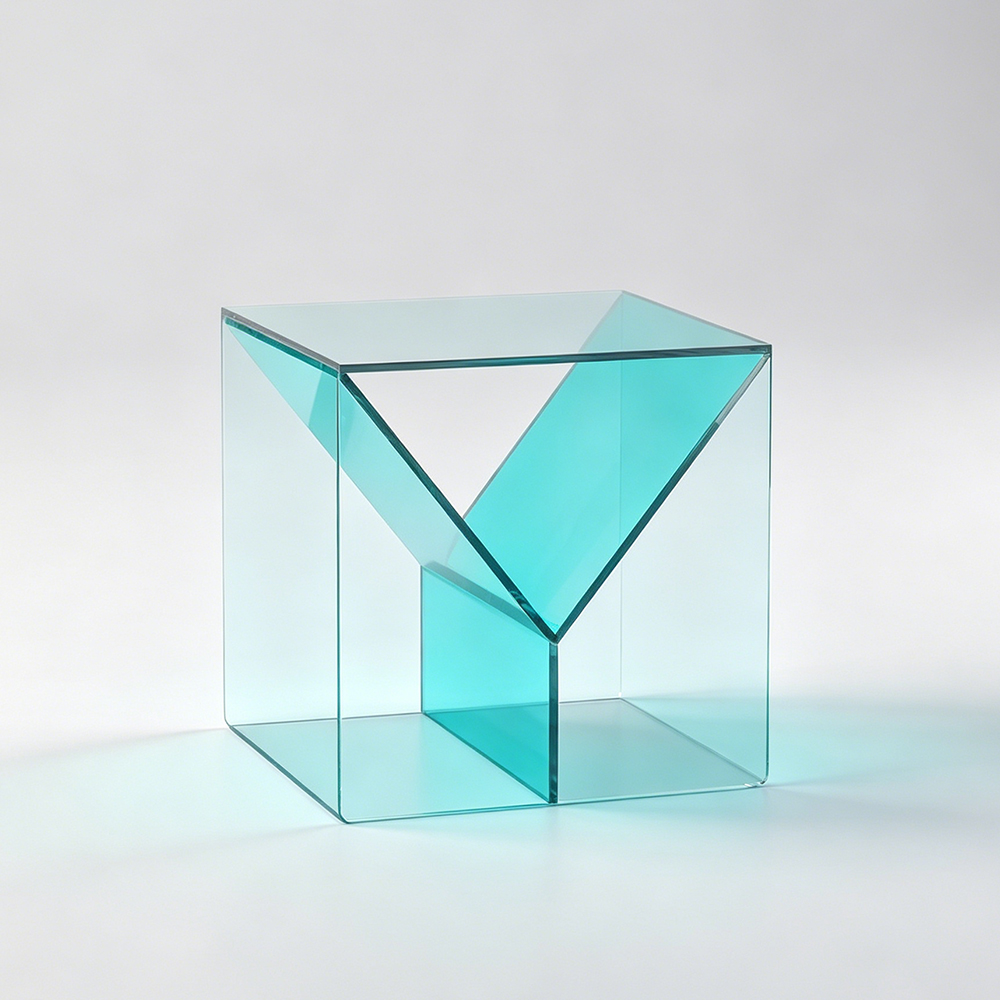 Cyan Geometric Y-Cut Hollow Acrylic Cube Side Table