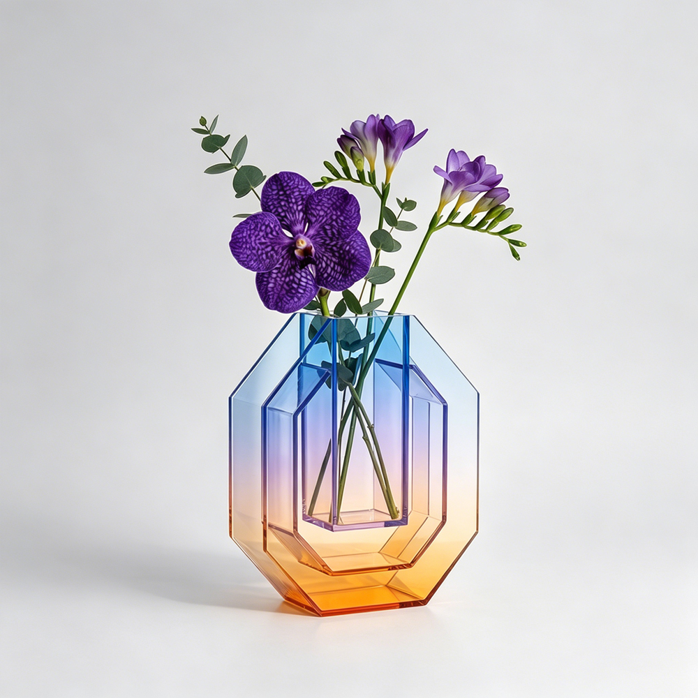 Gradient Octagonal Acrylic Flower Vase