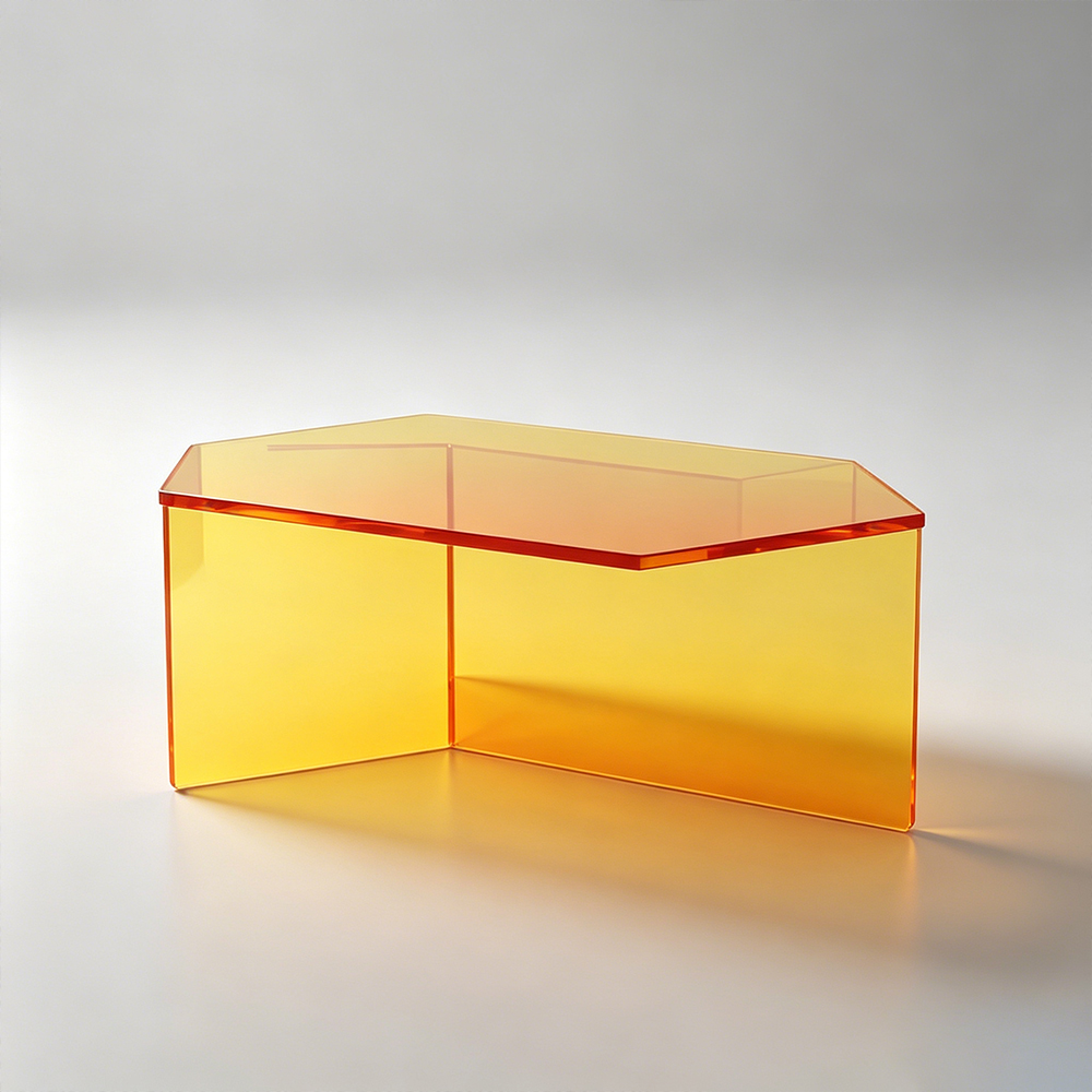 Bright Orange Tinted Hexagonal One-Piece Bent Acrylic Coffee Table