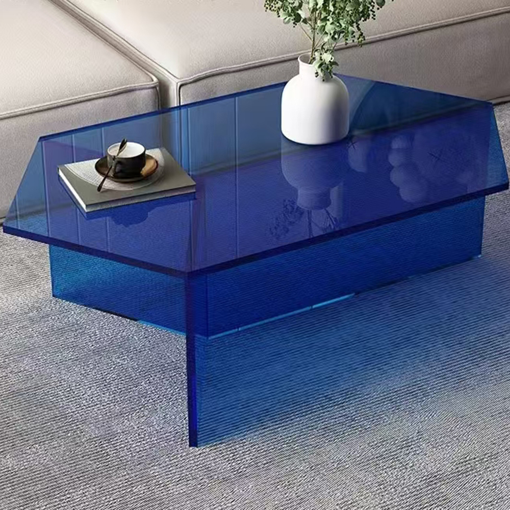 Bright Orange Tinted Hexagonal One-Piece Bent Acrylic Coffee Table