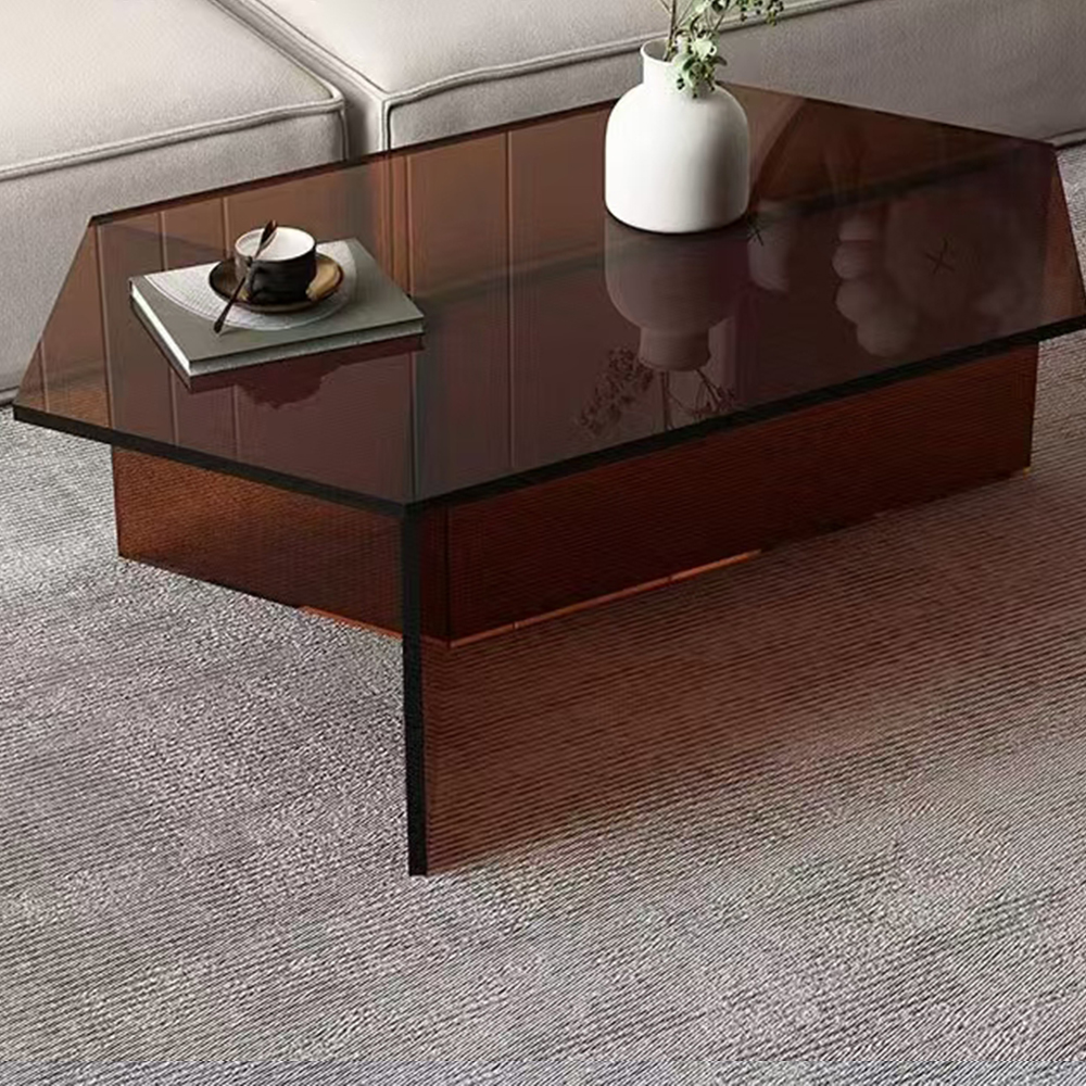 Bright Orange Tinted Hexagonal One-Piece Bent Acrylic Coffee Table