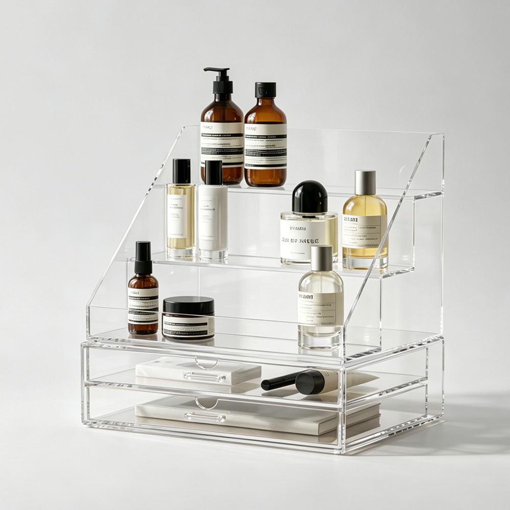 Tiered Clear Acrylic Skincare Organizer with Drawers