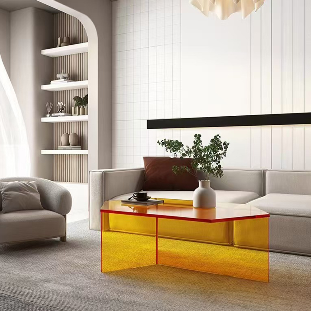 Bright Orange Tinted Hexagonal One-Piece Bent Acrylic Coffee Table