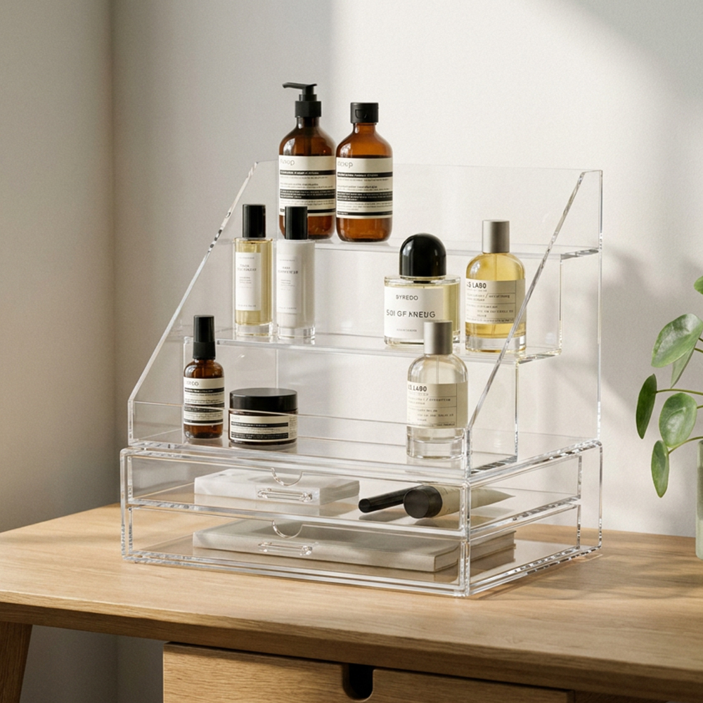 Tiered Clear Acrylic Skincare Organizer with Drawers