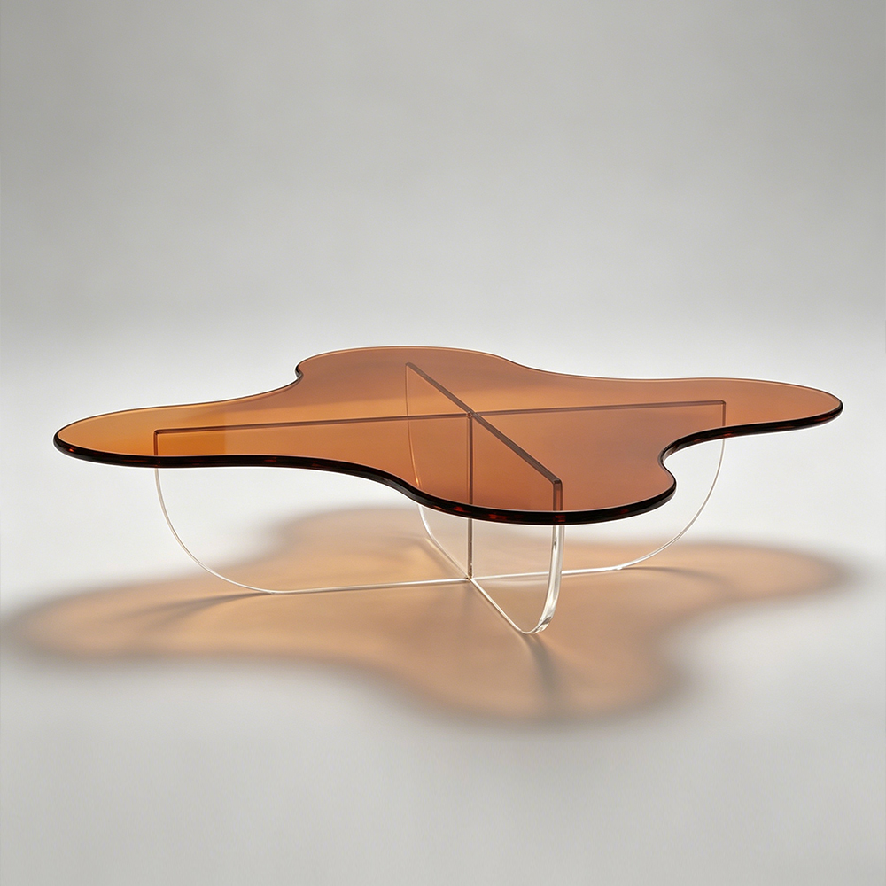 Amber Irregular Cloud Shape Acrylic Coffee Table With Separated X & U Acrylic Legs