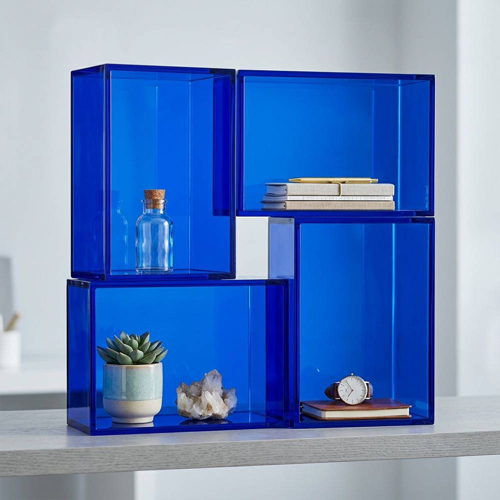 Klein Blue Modular Stackable Hollow Acrylic Cube Display Set