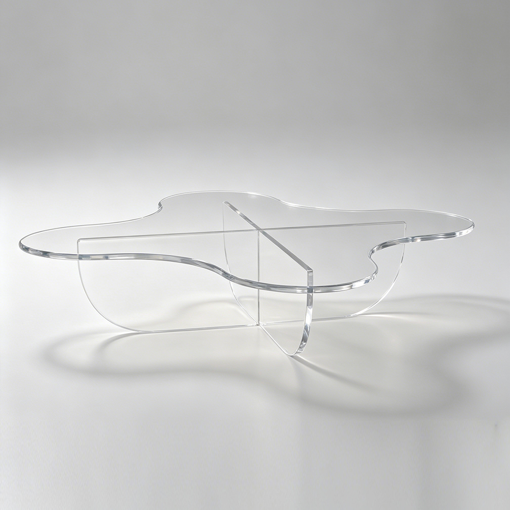 Amber Irregular Cloud Shape Acrylic Coffee Table With Separated X & U Acrylic Legs