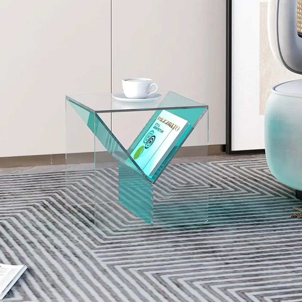 Cyan Geometric Y-Cut Hollow Acrylic Cube Side Table