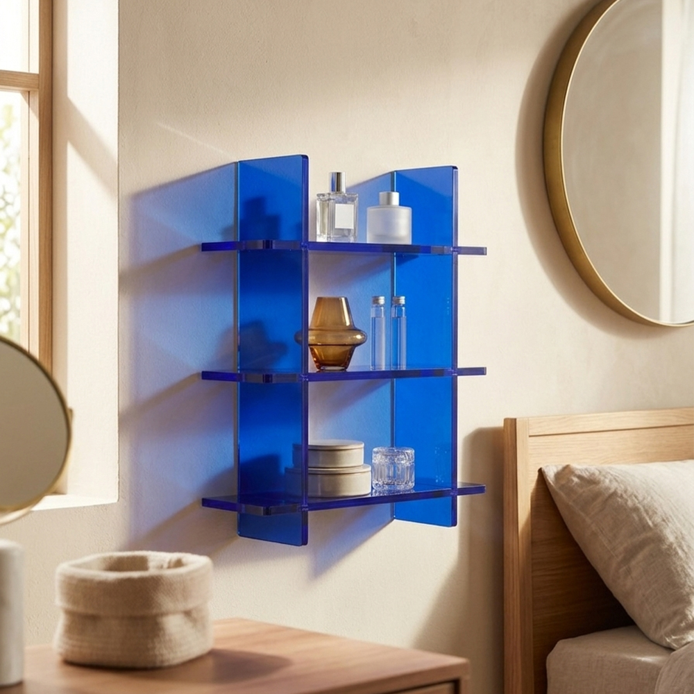 Klein Blue Cross-Shaped Acrylic Wall Shelf
